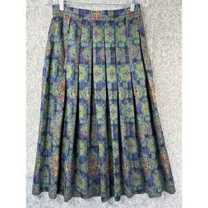 Vtg Susan Bristol Petites Blue Plaid Long Skirt Size 8 Petites Rayon Made In USA